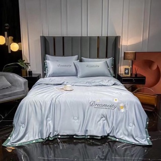 Bộ chăn ga gối cotton Lụa trần chăn hè liền ruột