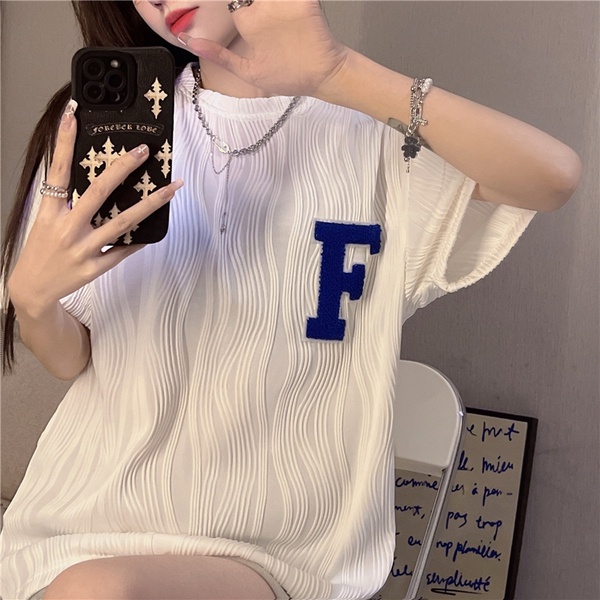 Áo thun / Áo sweater tay dài cổ tròn dáng rộng thêu chữ cái năng động dễ phối đồ