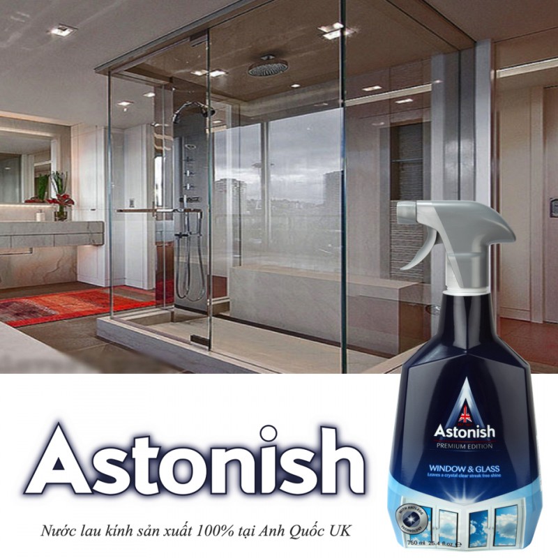 Nước lau kính siêu sạch ASTONISH 750ml tẩy vết ố băng keo dầu nhớt trên kính cửa sổ nhà tắm C6950