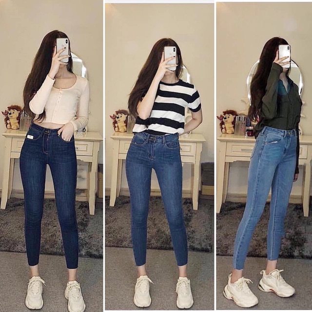 Quần skinny 9 tấc jeans lai cắt lưng cao