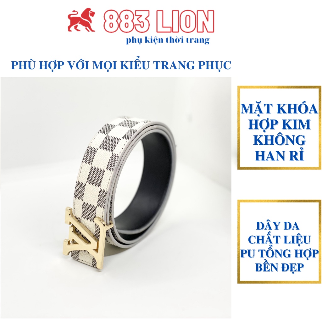 Combo Thắt Lưng Nam LV - Dây Nịt Nam Kẻ Caro Trắng Xám Mặt Vàng Da Tổng Hợp PVC Thời Trang Năng Động, Độ Bền Cao