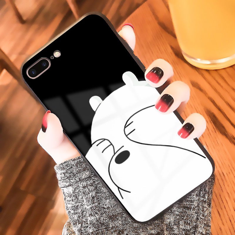 Ốp iphone lưng kính Gấu trắng đáng yêu dành cho iphone 6 đến 14promax - K351
