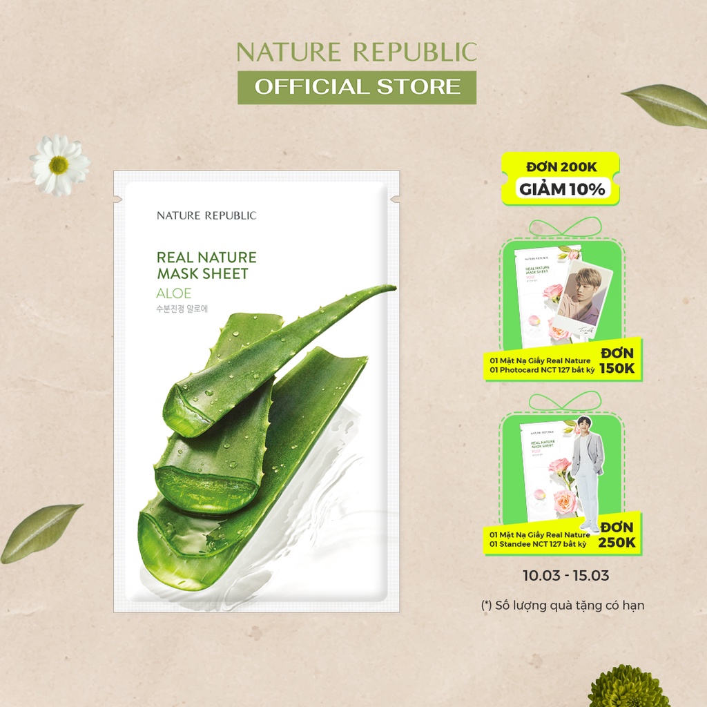 Nature Republic Mặt nạ giấy dưỡng ẩm, làm dịu da Real Nature Aloe Mask Sheet 23ml