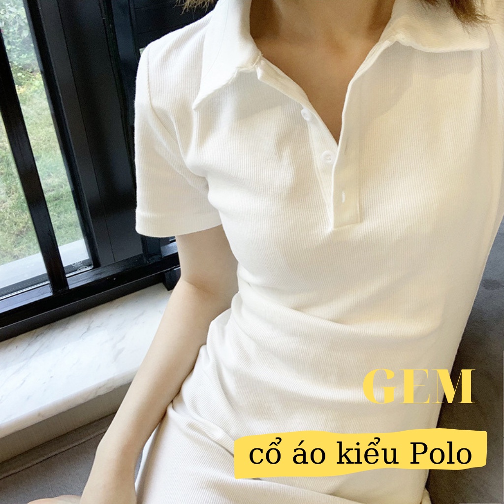Váy body sexy xẻ tà cổ polo , đầm dự tiệc basic chất thun gân