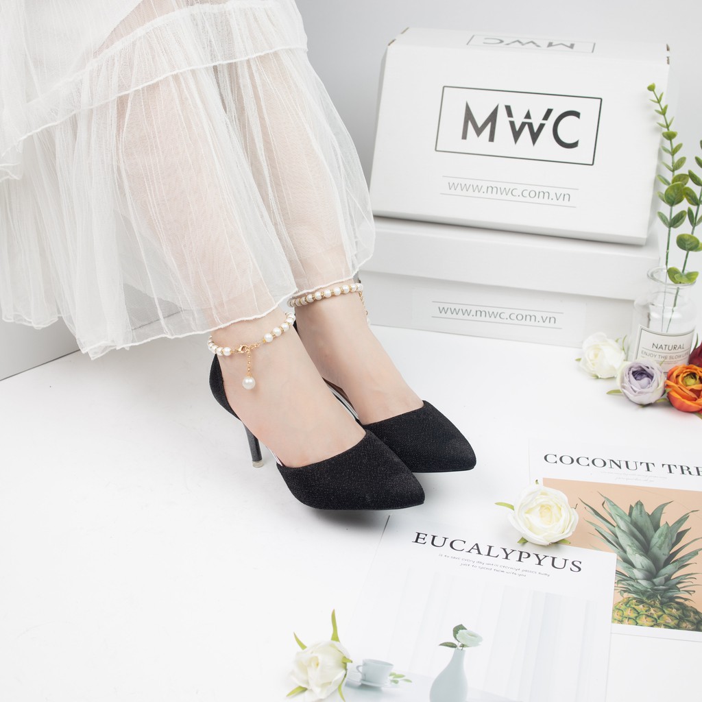 Giày cao gót nữ MWC cao gót quai hậu 7CM đế mũi nhọn da phối kim tuyến êm chân NUCG-3785