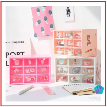 Kệ mini để bàn 9 ngăn 💥FREESHIP💥 Tủ nhựa mini 9 ngăn để bàn