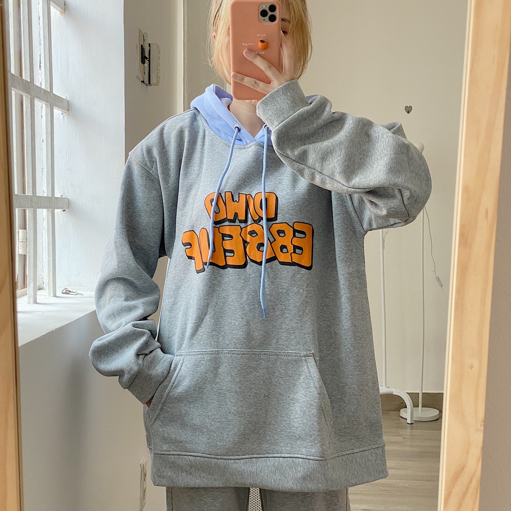 Áo Hoodie Nỉ Bông NQ30 In JIHO Form Rộng Xanh Xám Nam Nữ Unisex