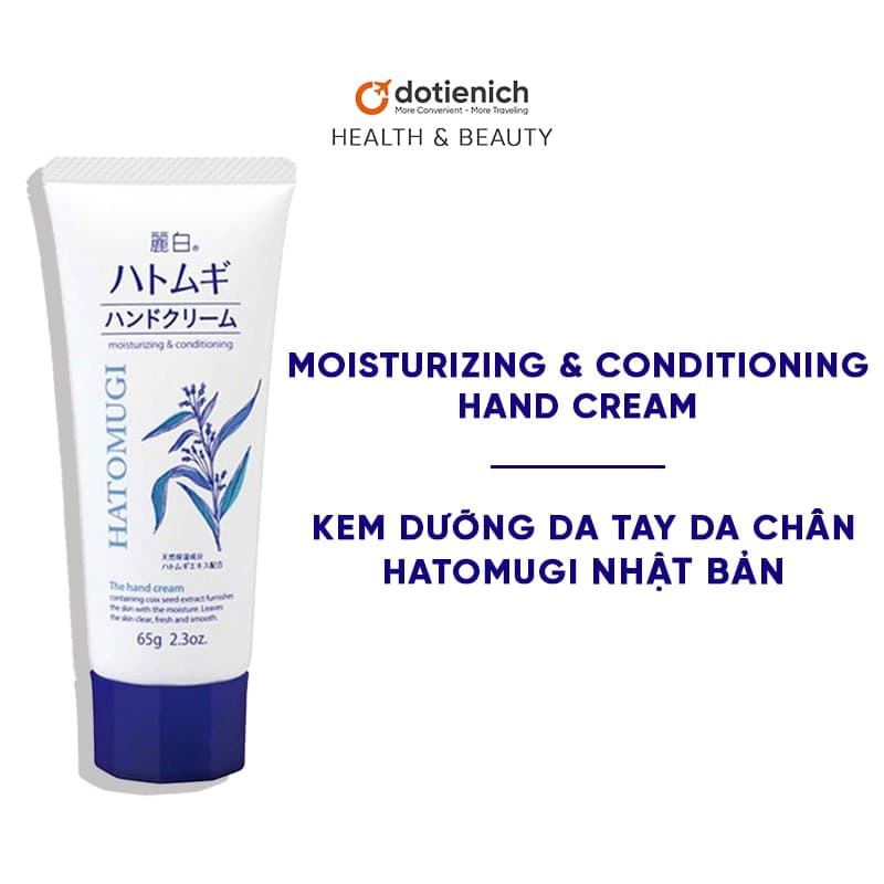 Kem dưỡng da tay da chân Hatomugi hạt dĩ ý Nhật Bản Moisturizing &amp; Conditioning Hand Cream 65g