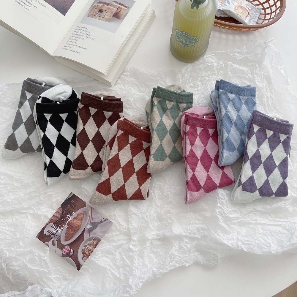 Vớ cotton họa tiết sọc caro nhiều màu phong cách đường phố Hàn Quốc cho nam và nữ