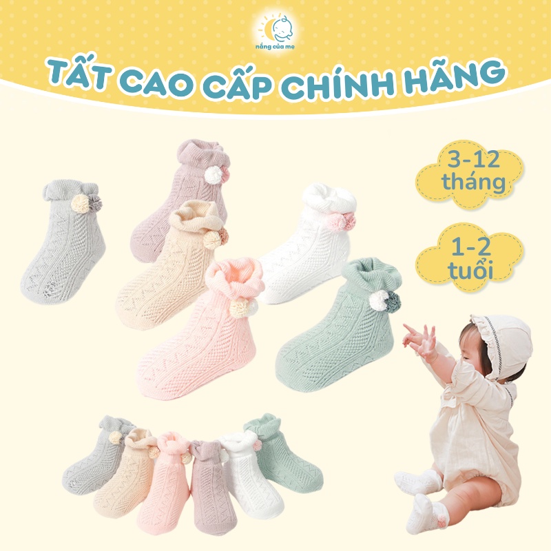 Tất vớ lưới cho bé gái Nắng Của Mẹ tất cổ bèo đính bông gòn dễ thương, co giãn tốt, chống trơn trượt _BONGGON