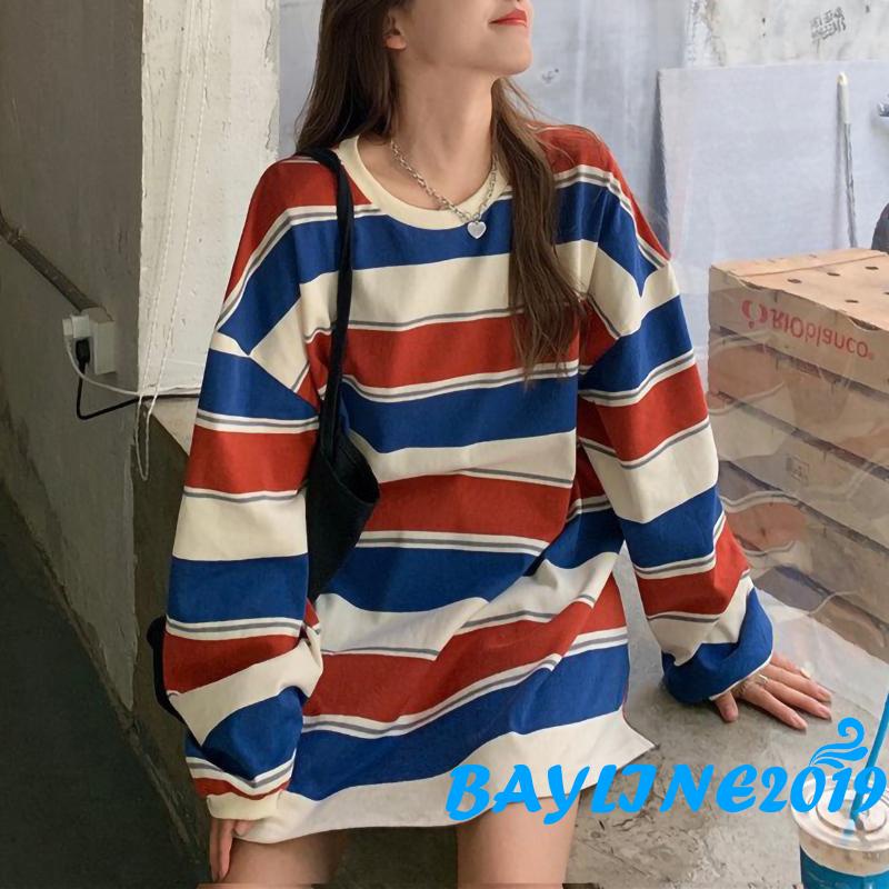 Áo Thun Tay Dài Kẻ Sọc Thời Trang Cho Nữ