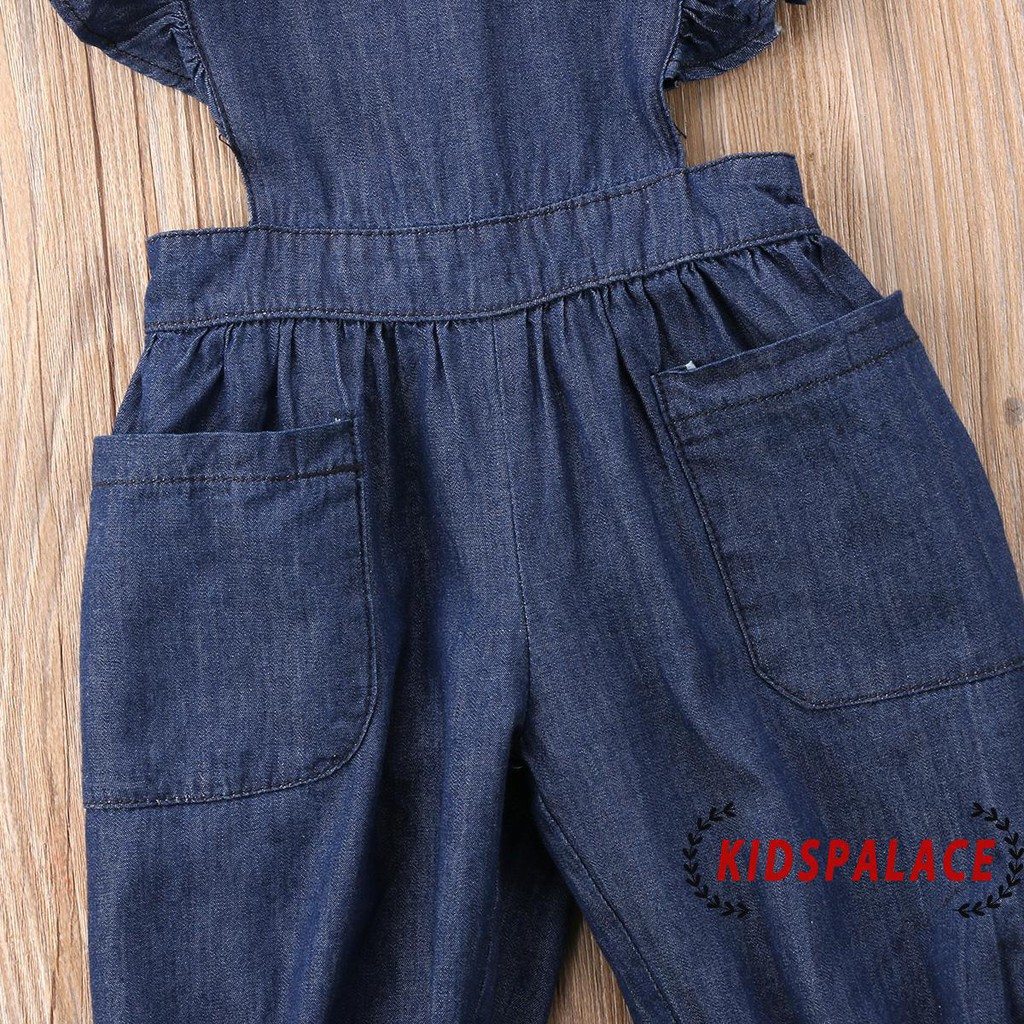 Jumpsuit Denim Sát Nách Hở Lưng Cho Bé Gái