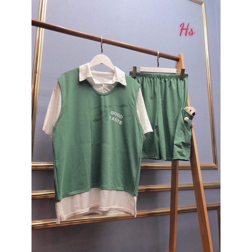 [ MẪU HÓT ] Set Bộ Nữ Good Tastle Kèm Gấu Chất Liệu Cotton màu xanh  SIEU KUTE