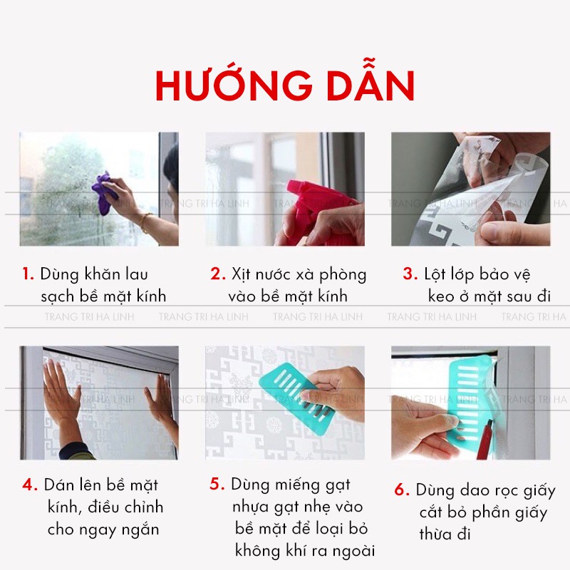 Giấy dán kính mờ trắng, Decal dán kính cửa sổ phòng ngủ, văn phòng chống nắng khổ 90cmx50cm