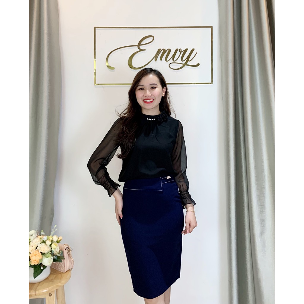 Áo sơ mi nữ công sở tay lỡ chất đũi lụa cổ tròn vai bồng sang trọng, nhẹ nhàng. Mã EMVY HH8
