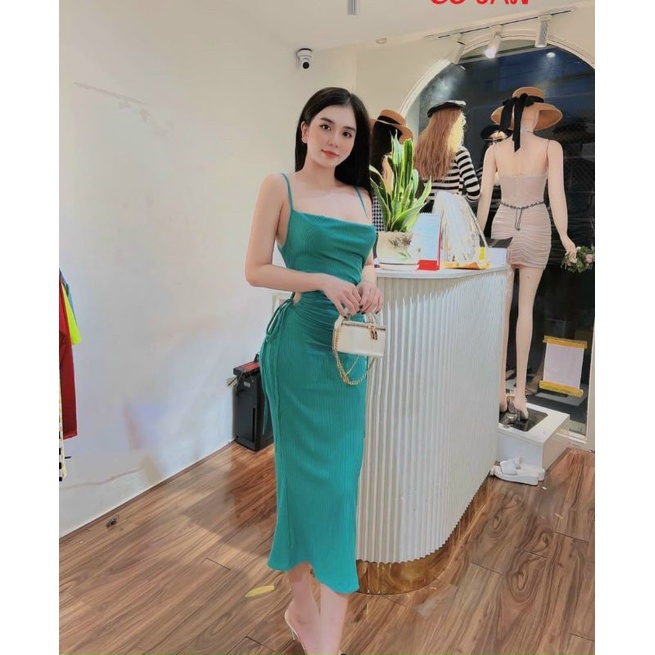 Đầm ôm body 2 dây khoét eo rút dây siêu đẹp thích hợp mặc đi chơi, tiệc tùng