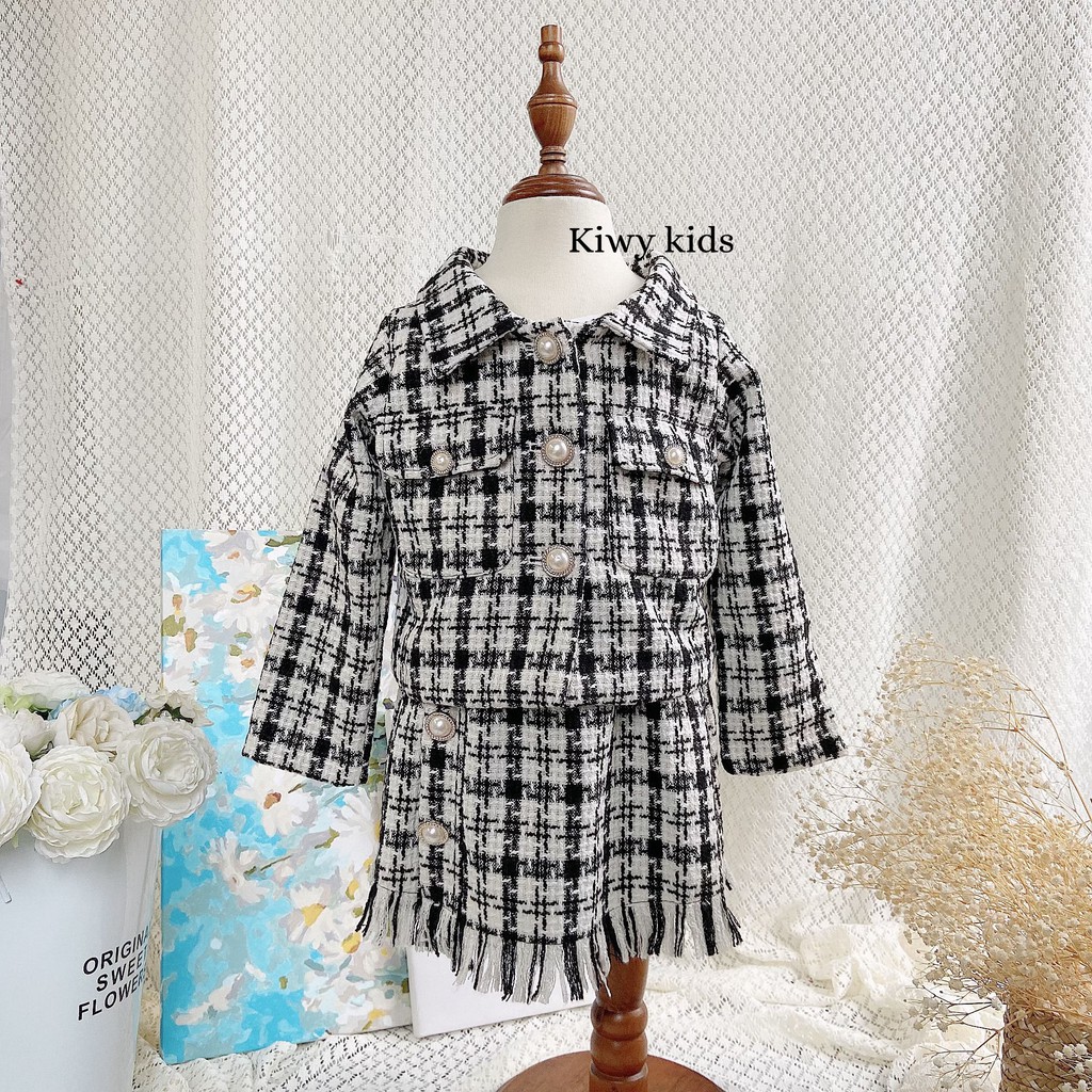 Set váy dạ Tweed KIWY KIDS64 phong cách thanh lịch cho bé gái từ 1 đến 7 tuổi