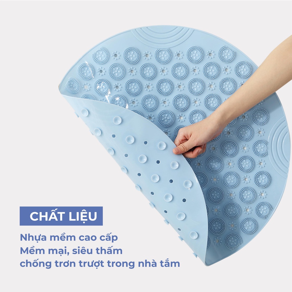 Thảm lau chân siêu thấm nước fesson, Thảm chùi chân nhà tắm chống trượt chất liệu PVC cao cấp dáng tròn