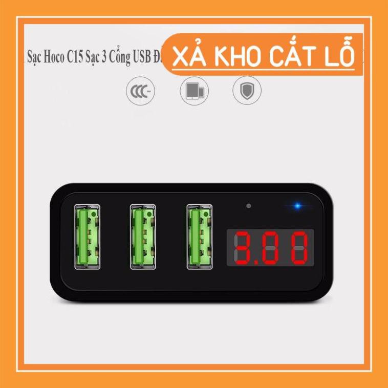 CỦ SẠC NHANH HOCO C15 CÓ ĐÈN LED 3 CỔNG - CHÍNH HÃNG