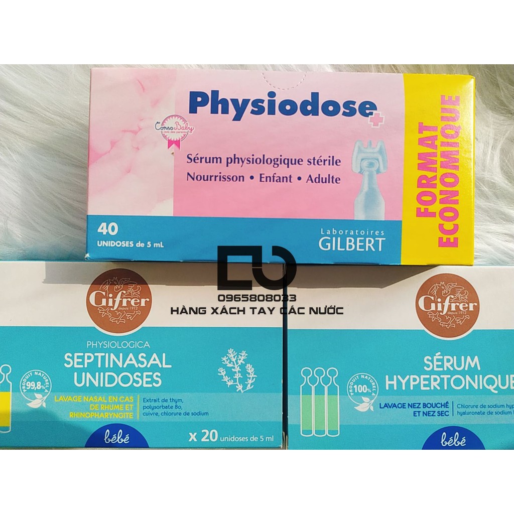 Nước muối Pháp Physiodose xanh, vàng,hồng