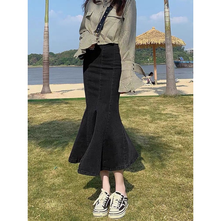 Chân váy jean Dài Xẻ Tà Thiết Kế Mới Thời Trang Mùa Thu Dành Cho Nữ