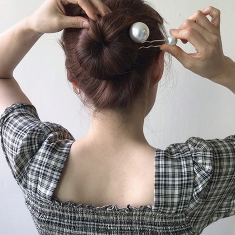 1 Trâm Cài Tóc Chữ U Đính Ngọc Trai Nhân Tạo Thời Trang