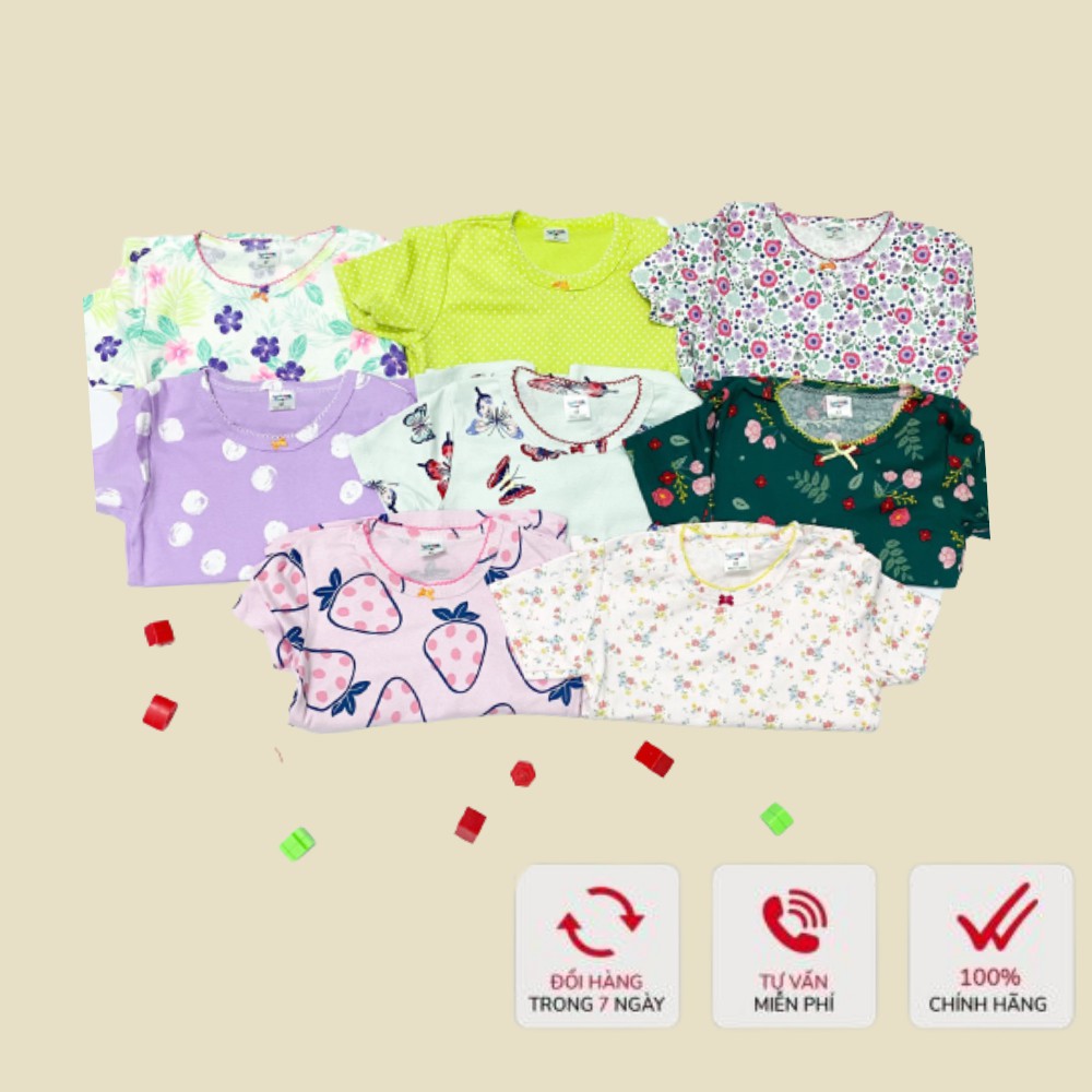 Bộ cộc tay cho bé, quần áo trẻ em mùa hè vải cotton bozip xuất dư cho bé gái Xu Xu Kids size từ 1 đến 5 tuổi