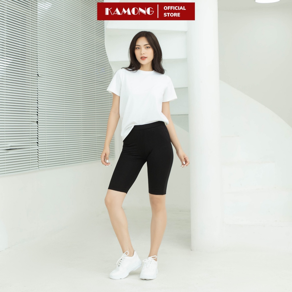 Quần legging đùi nữ cạp cao KAMONG Nâng Mông Cao Cấp có túi vải cotton dẻo co dãn tốt dáng ngắn LG004