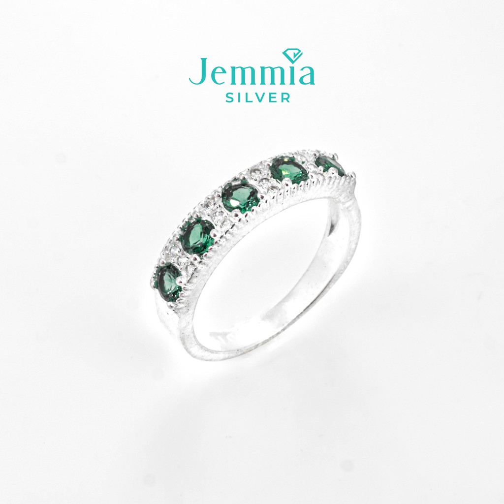 Nhẫn bạc nữ Jemmia đá xanh xen kẽ - JM925