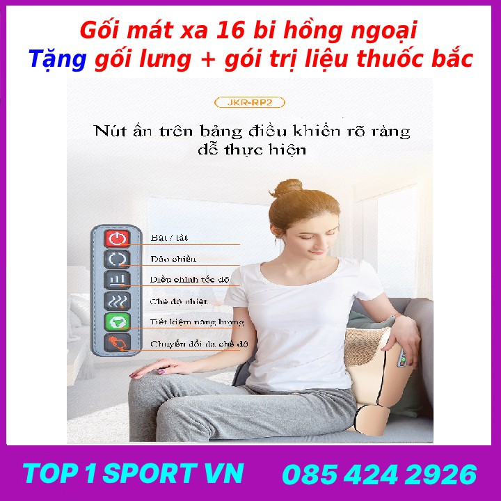 Gối mát xa - gối massage hồng ngoại 16 bi Junbu thế hệ 5.0 - Tặng kèm gối lưng + gói trị liệu thuốc bắc ngải cứu