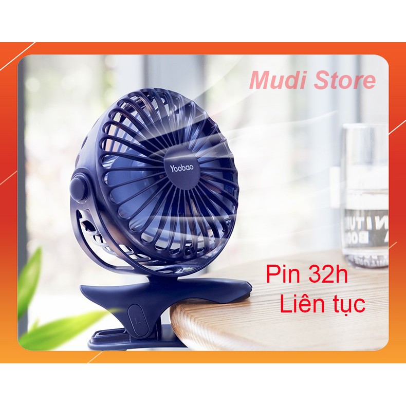 Quạt Kẹp Tích Điện Nhỏ Gọn Pin 32 Giờ YooBao Xoay 360 Độ Quạt Cầm Tay Pin Lâu