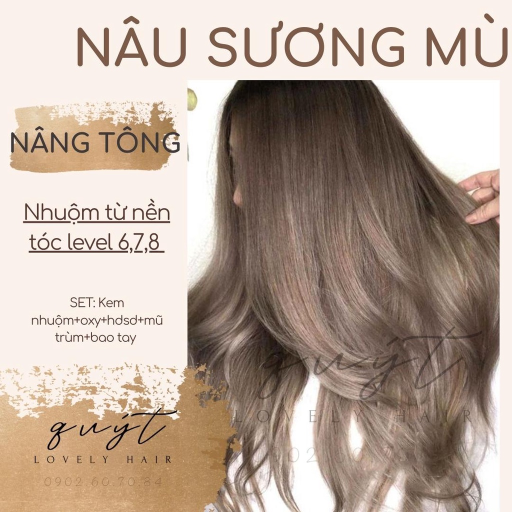 Kem Nhuộm Tóc Tại Nhà Thảo Dược Nâu Sương Mù- Nhuộm Từ Nền 6-7-8- Tặng Oxy