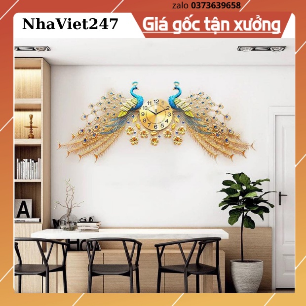 Đồng Hồ Treo Tường Trang Trí nghệ thuật Hoạ Tiết phu thê viên mãn-Mã 686-Kt x150x75Cm-hàng nhập khẩu-bảo hành 5 năm