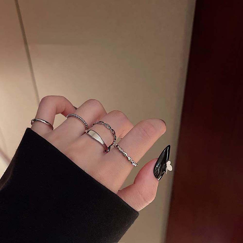 Bộ Nhẫn Hở Phối Dây Xích Mỏng Phong Cách Punk Thanh Lịch Cho Nữ