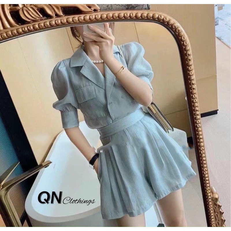 Set quần short phối sơ mi vest sang đẹp , chất sịn hịn