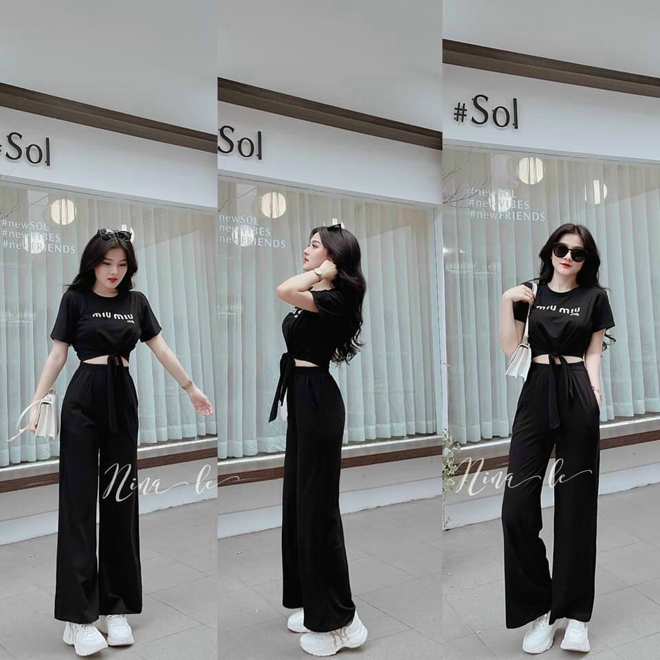 Set Bộ Thun Áo Tay Dài Quần Dài Ống Rộng Chất Thun Co Giản Xịn Xò