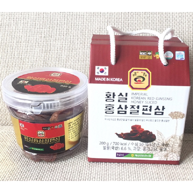 Sâm Lát Tẩm Mật Ong Nonghyup Hàn Quốc, Hộp Nhựa 200g, Kèm Xách Quà Tặng, Giúp Bồi Bổ Nâng Cao Sức Khỏe