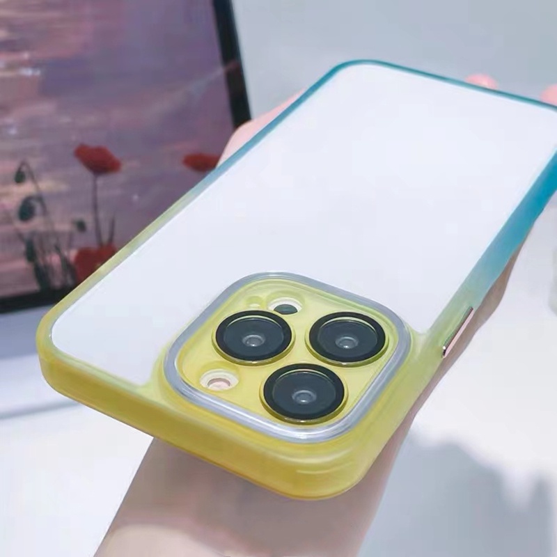 Ốp Điện Thoại Acrylic Màu Gradient Sang Trọng Có Kính Cường Lực Bảo Vệ Camera Cho iPhone 13 Pro max 12 Pro max 11 Pro max