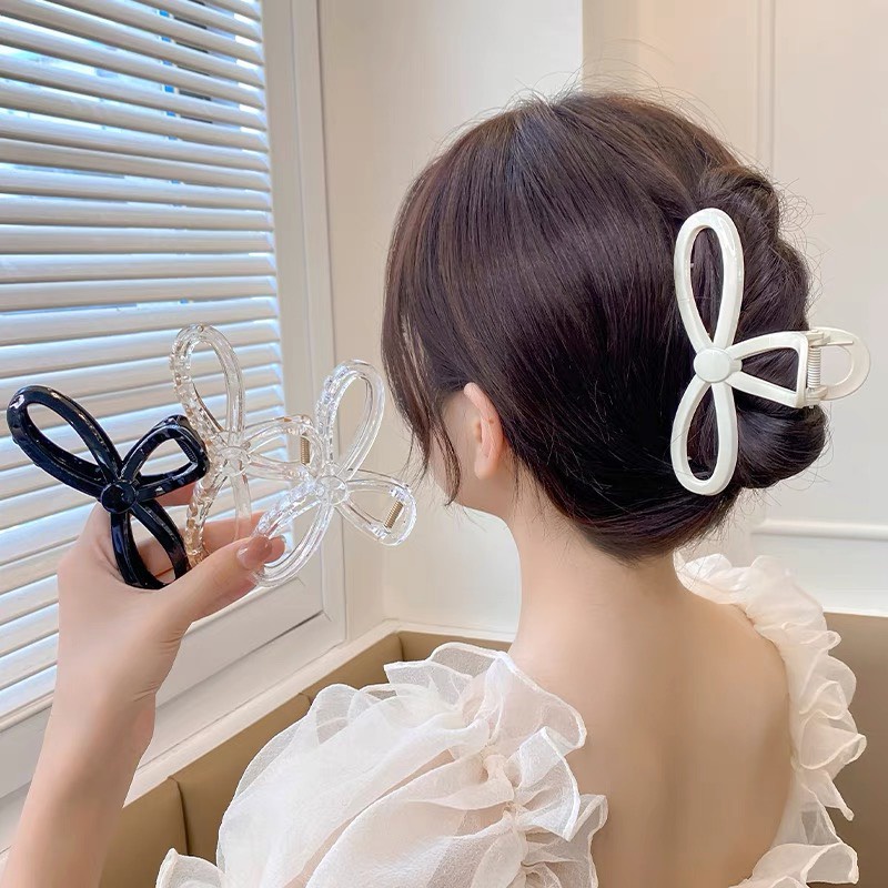 Kẹp càng cua nhựa 11cm trong suốt hình nơ thanh lịch, Cặp tóc size lớn thiết kế đơn giản phong cách Hàn Quốc Lại La