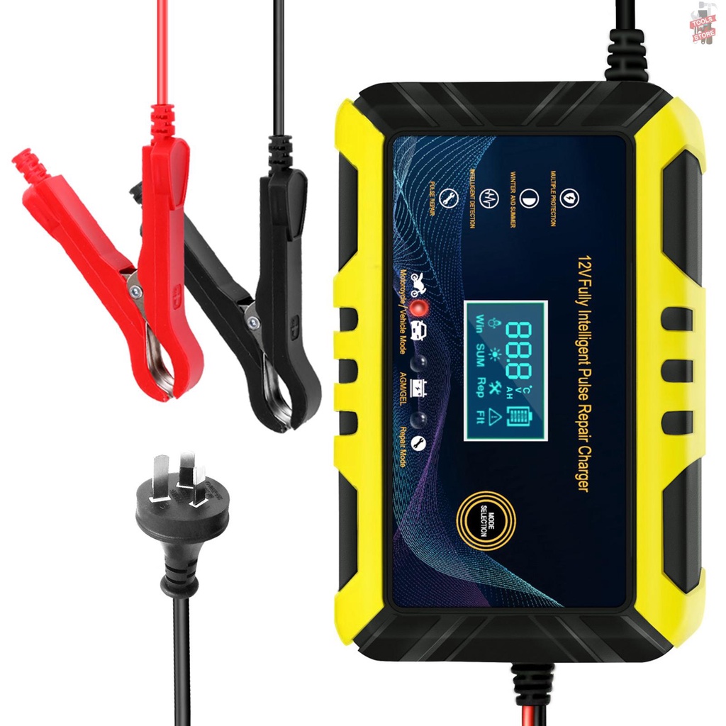 Bộ Sạc Pin Tự Động 12V 6A Có Màn Hình LCD Cho Xe Hơi Xe Máy Và Xe Hơi