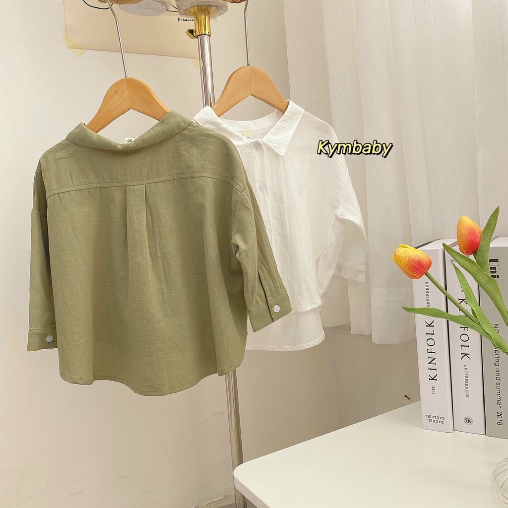 Áo sơ mi dài tay vạt bầu xẻ tà cho bé A663