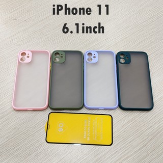 Combo dán cường lực full màn ốp nhám viền cao su bảo vệ camera iPhone 11 6.1 inch