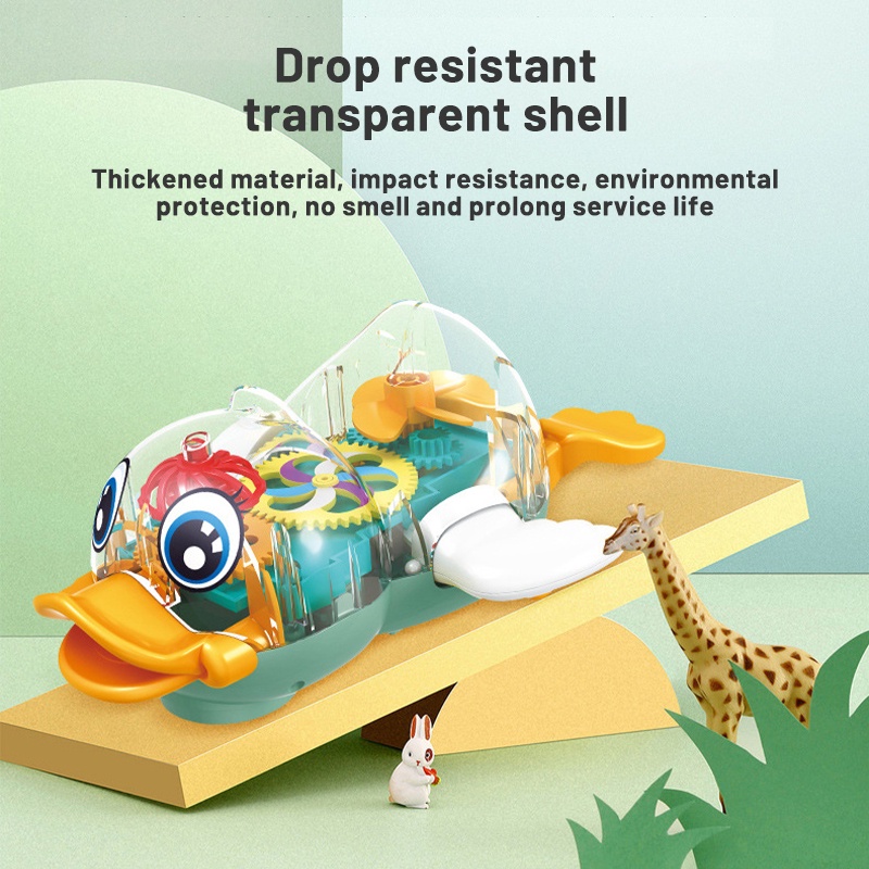 ZHAN QI TOYS Đồ chơi xe kiểu dáng chú vịt hoạt hình trong suốt có nhạc và đèn vui nhộn