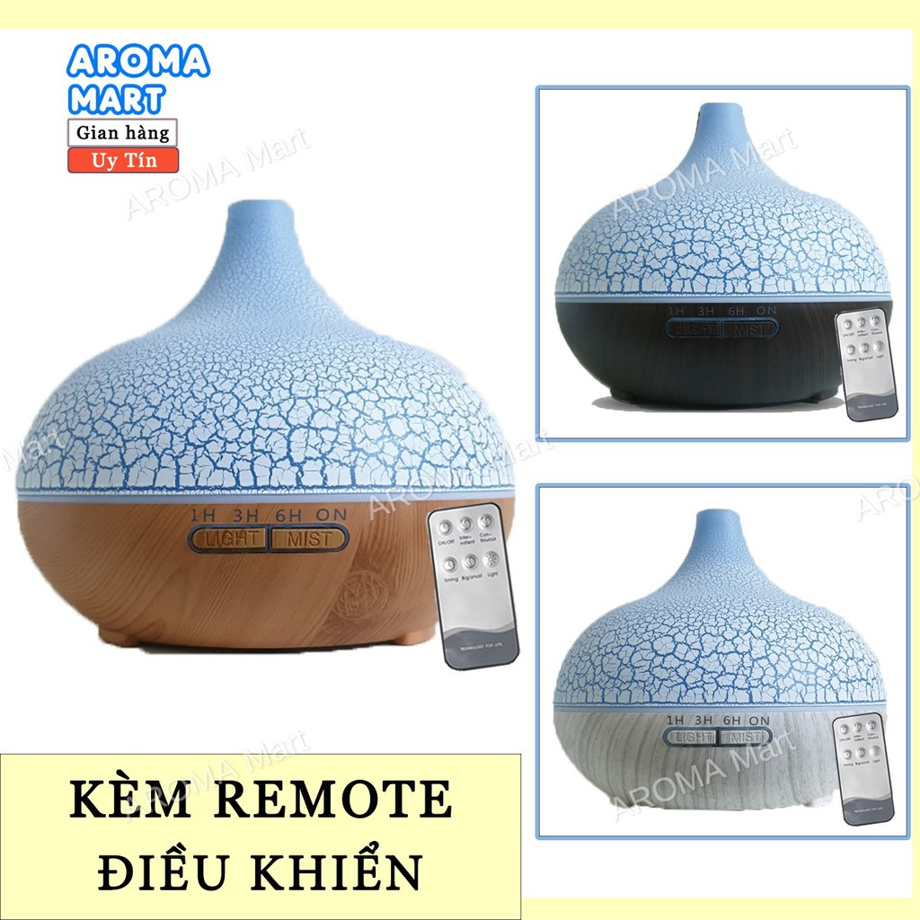 Máy Xông Tinh Dầu Bí Ngô Cổ Cao Vân Rạn cỡ lớn 550ml kèm Remote điều khiển