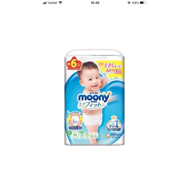 BỈM QUẦN/ DÁN MOONY NEWBORN, S84, M64, M58,M64,L44,XL38