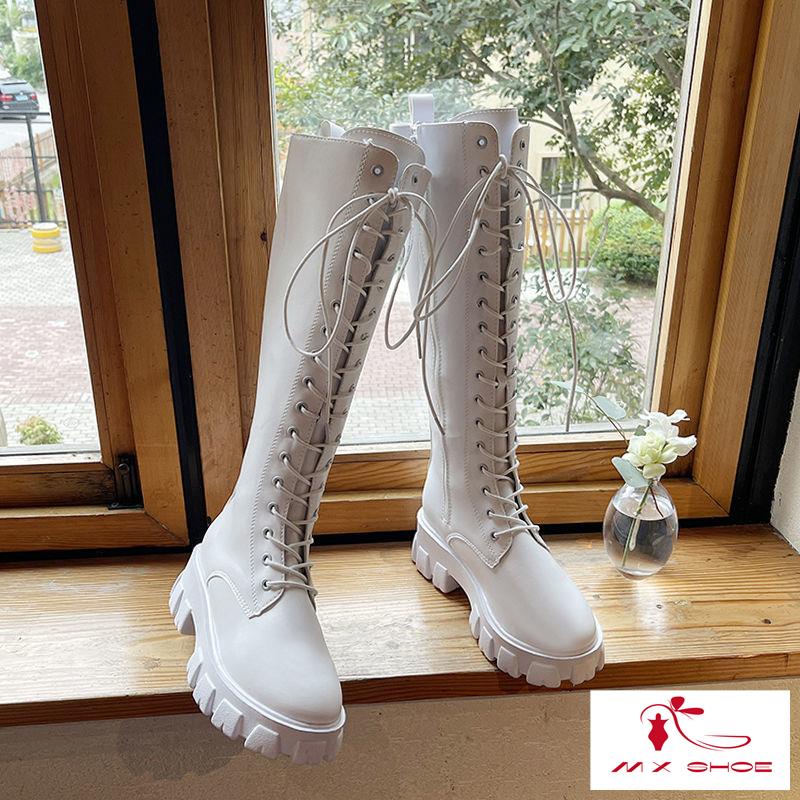 M & X ~  Giày Bốt Martin Dài Qua Gối Mỏng Có Dây Kéo Bên Hông Phong Cách Mới 2022