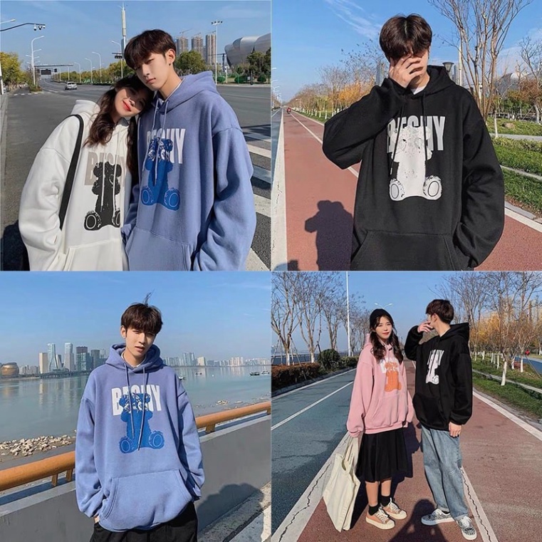 Áo Hoodie Chống Nắng In Hình Con Gấu Nón 2 Lớp Chất Liệu Thun PE Cho Nam Và Nữ Dưới 70kg