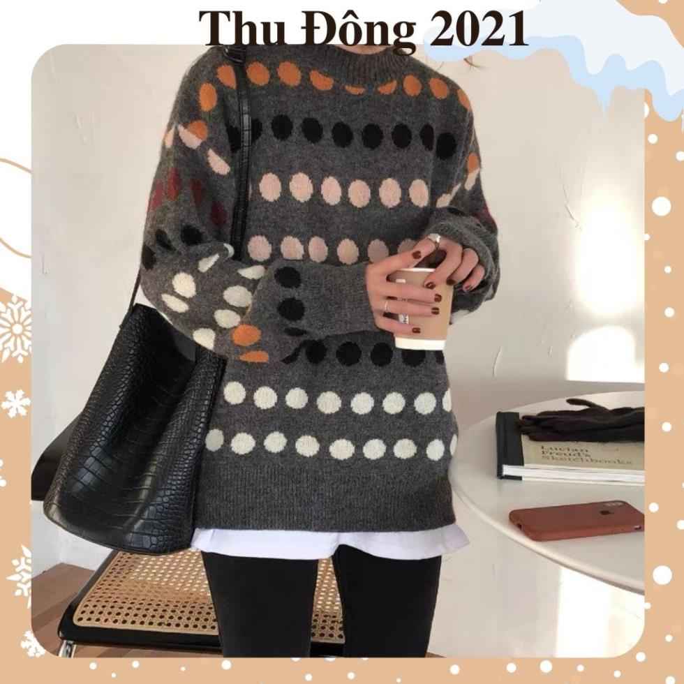 Áo len tay dài, áo len form dài chấm bi cực xinh mix đồ cực dễ chất len mặc ấm hàng quảng châu cao cấp mặc là sang | BigBuy360 - bigbuy360.vn