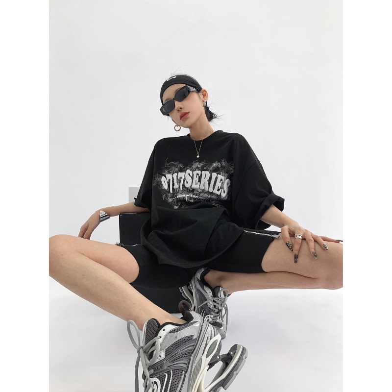 COZOK Áo Thun Tay Ngắn Dáng Rộng In Hình Bọt Biển Thời Trang