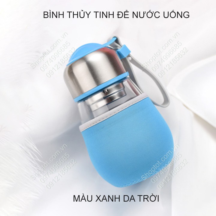 Bình đựng nước uống bằng thủy tinh 400ml cho học sinh, sinh viên, dân văn phòng